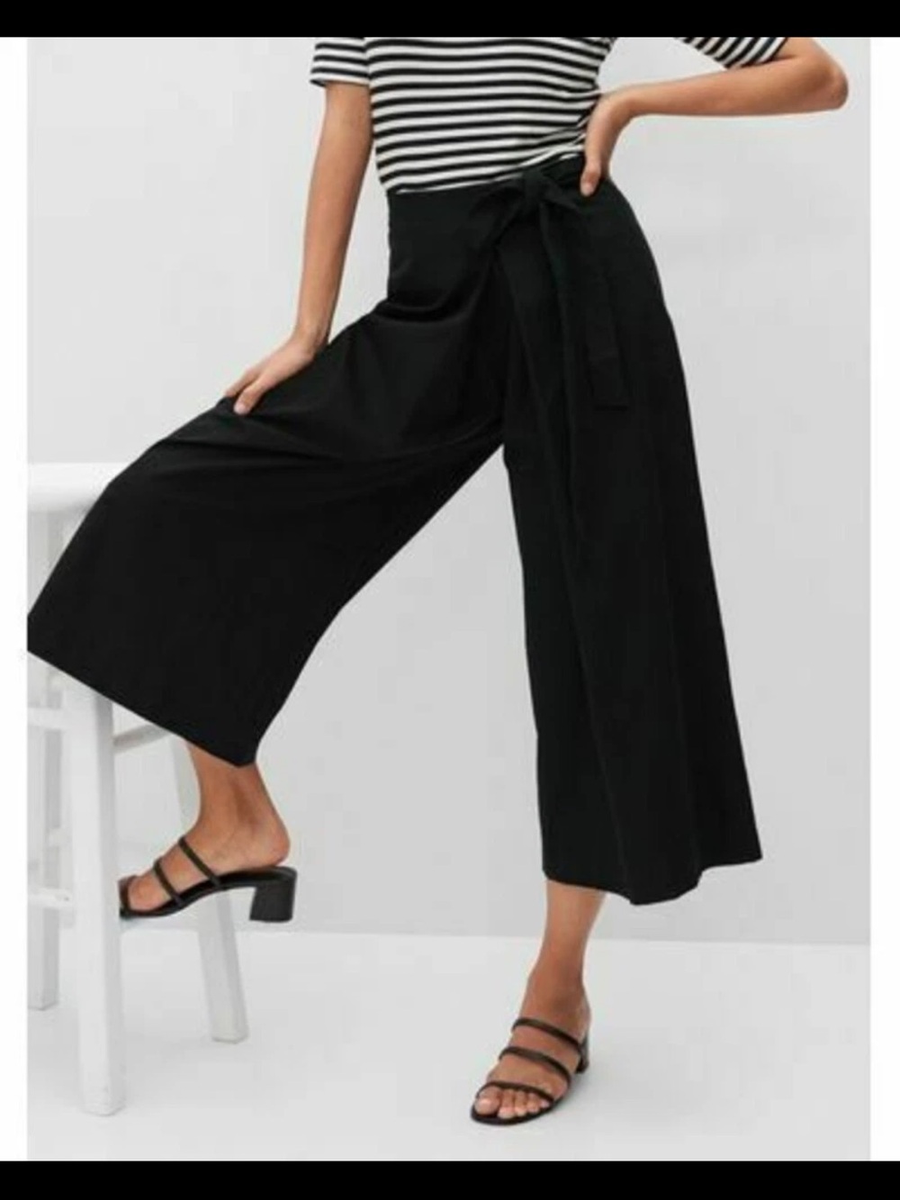 Banana Republic Black Wide-Leg Tie-Waist Culotte Pants